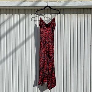 NWOT Bec + Bridge red leopard cheetah draped slip sleeveless midi dress